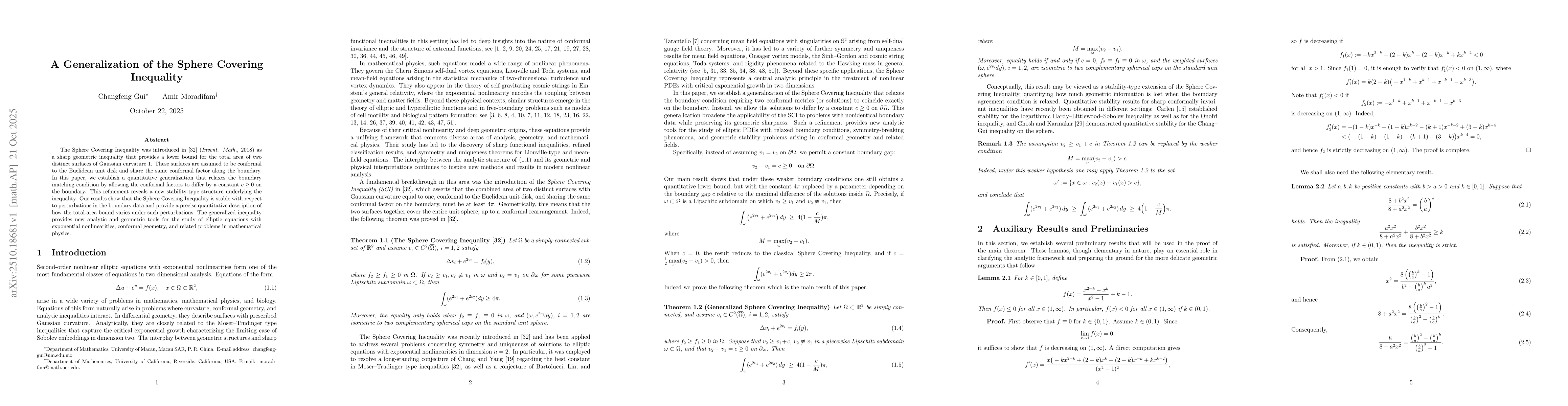 Thumbnail for A Generalization of the Sphere Covering Inequality