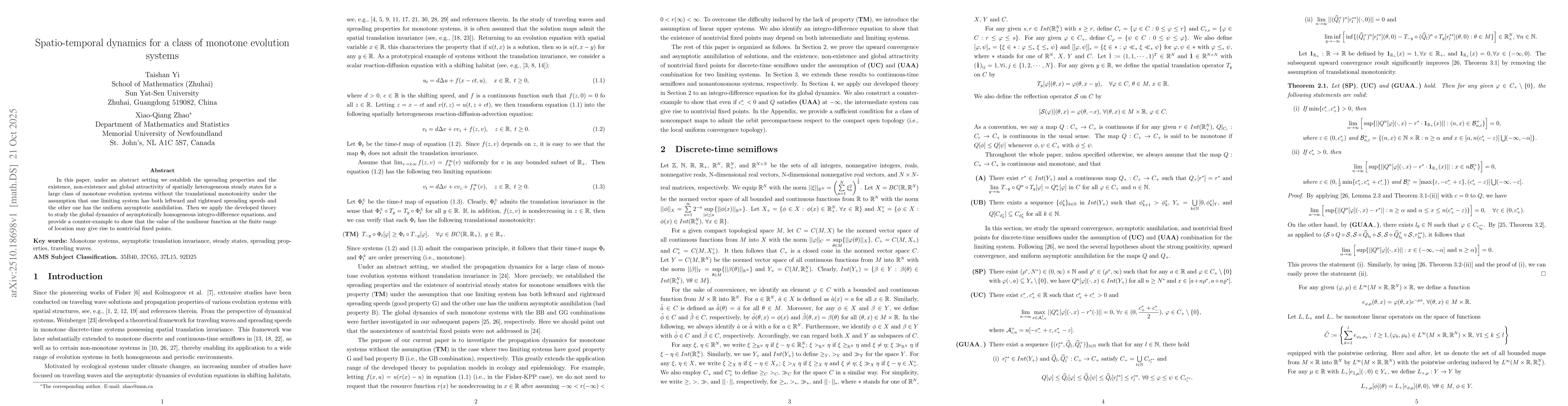 Thumbnail for Spatio-temporal dynamics for a class of monotone evolution systems