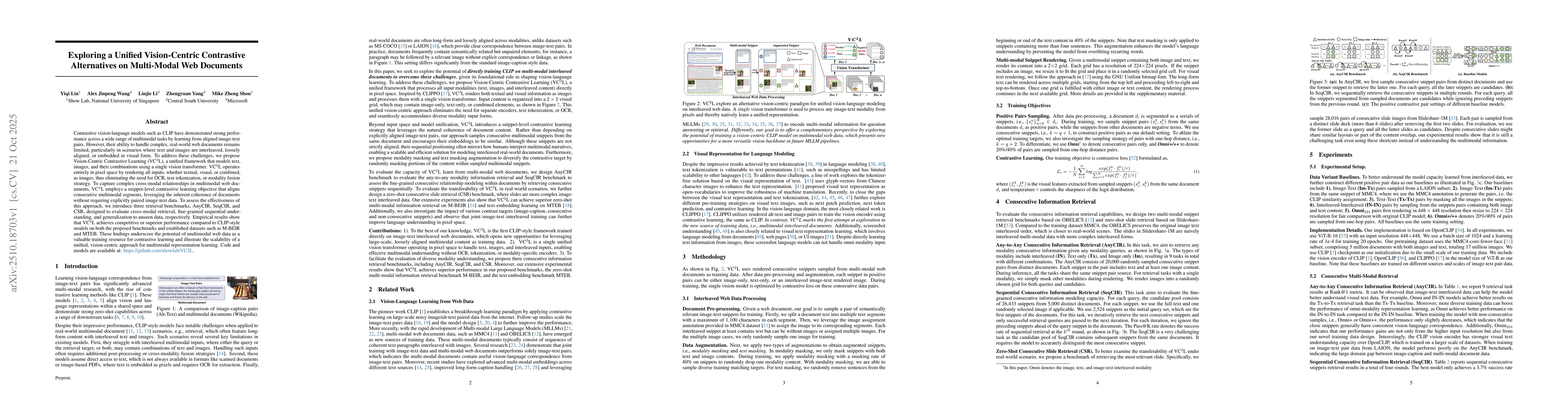Thumbnail for Exploring a Unified Vision-Centric Contrastive Alternatives on
  Multi-Modal Web Documents