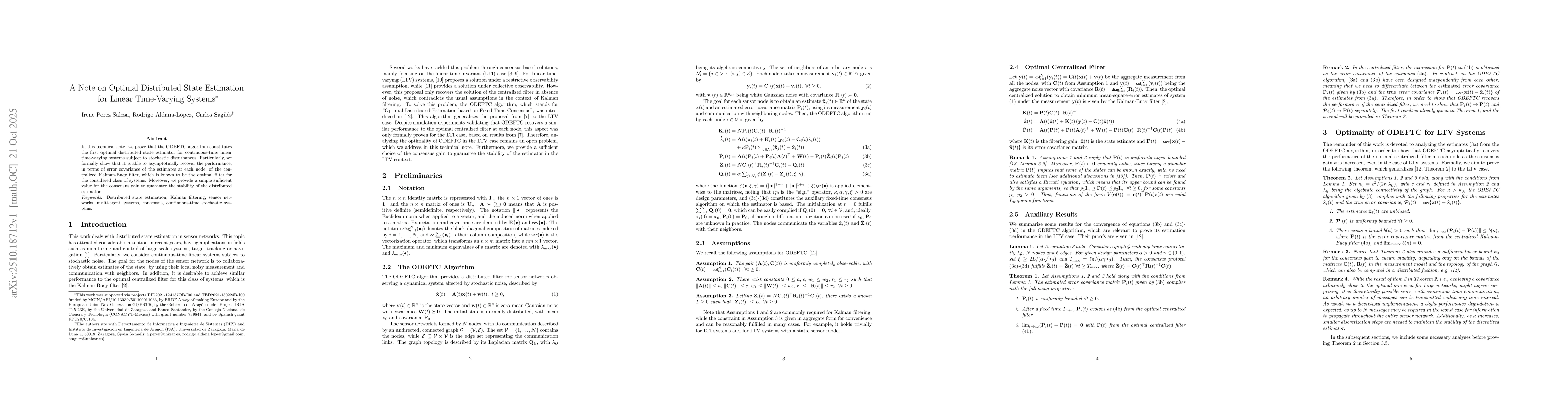 Thumbnail for A Note on Optimal Distributed State Estimation for Linear Time-Varying
  Systems