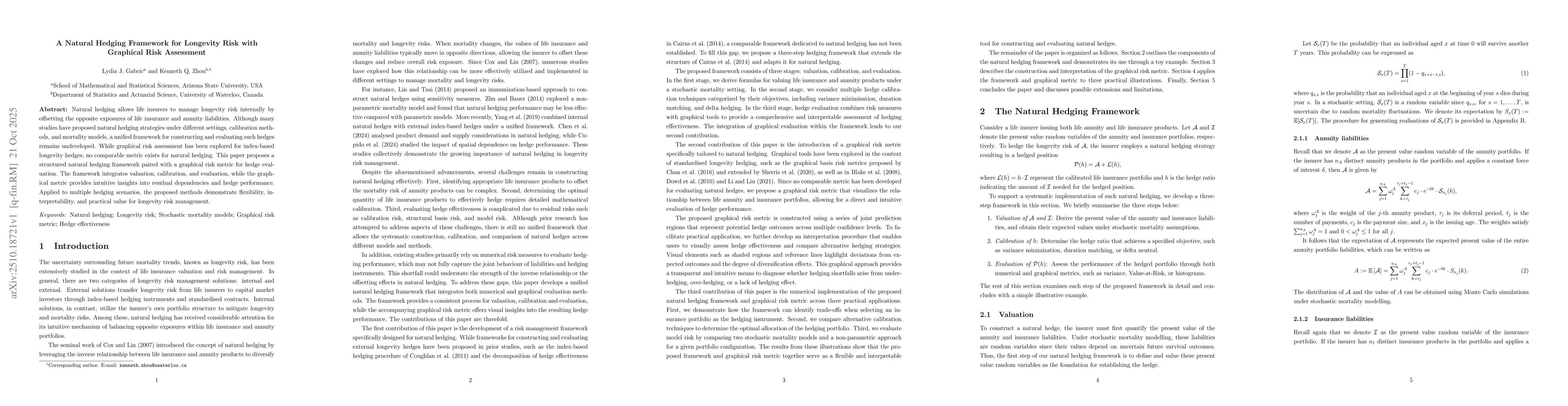 Thumbnail for A Natural Hedging Framework for Longevity Risk with Graphical Risk
  Assessment