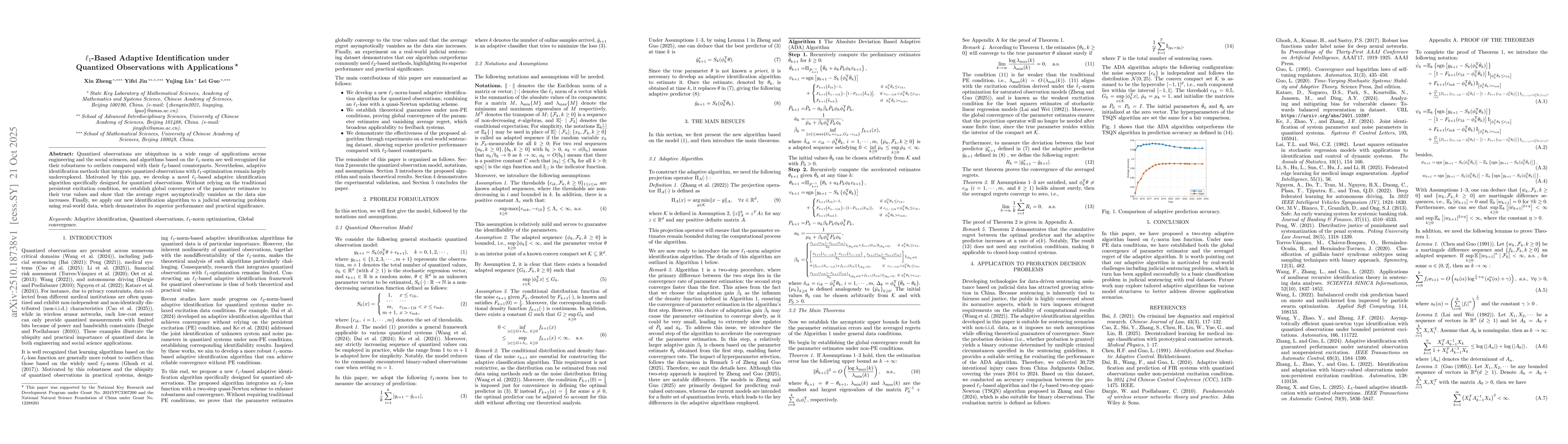 Thumbnail for $\ell_1$-Based Adaptive Identification under Quantized Observations with
  Applications