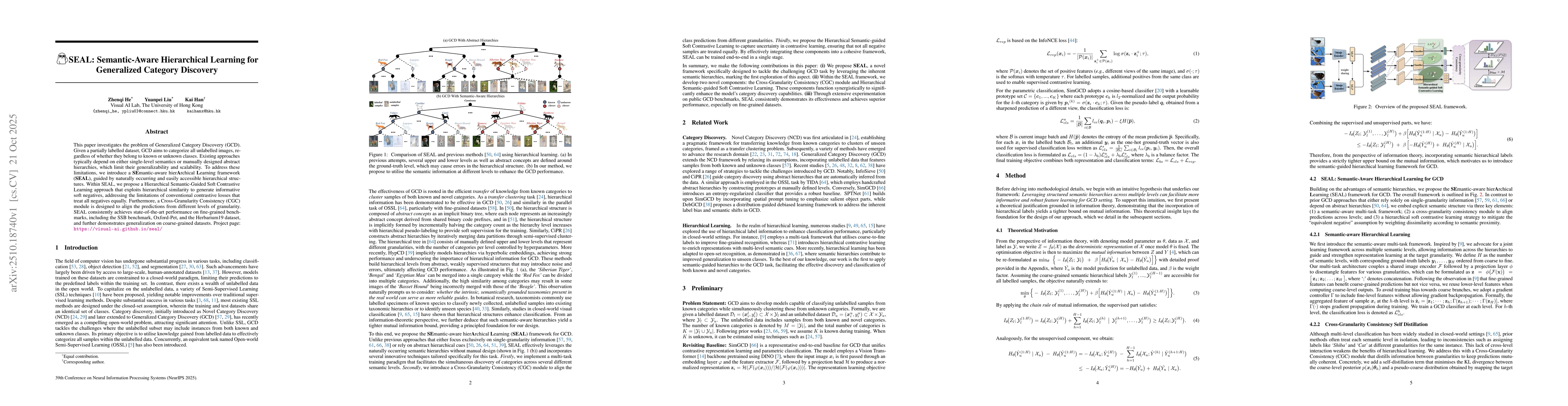 Thumbnail for SEAL: Semantic-Aware Hierarchical Learning for Generalized Category
  Discovery