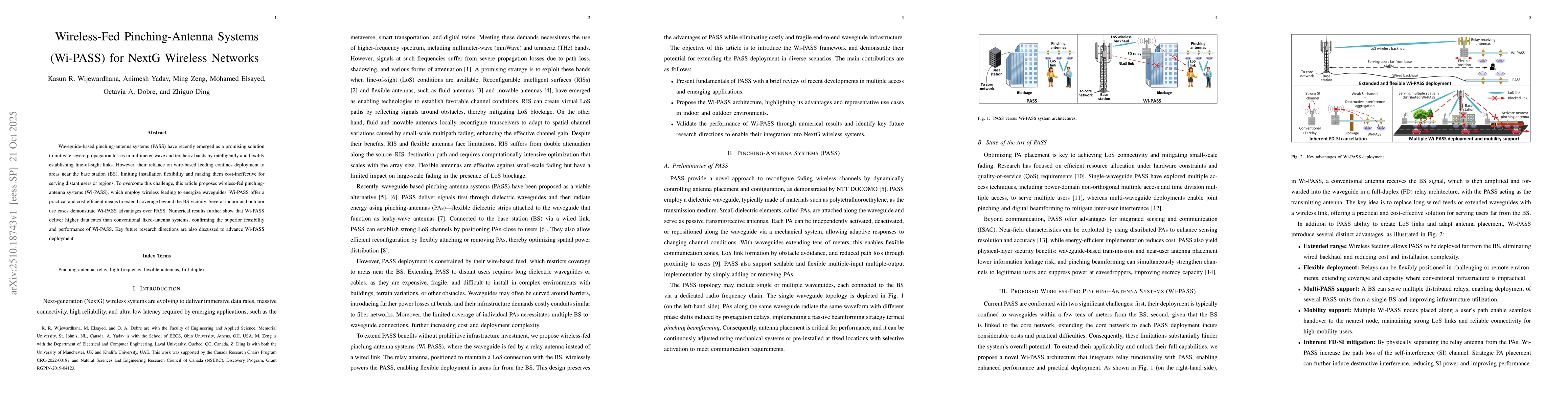 Thumbnail for Wireless-Fed Pinching-Antenna Systems (Wi-PASS) for NextG Wireless
  Networks