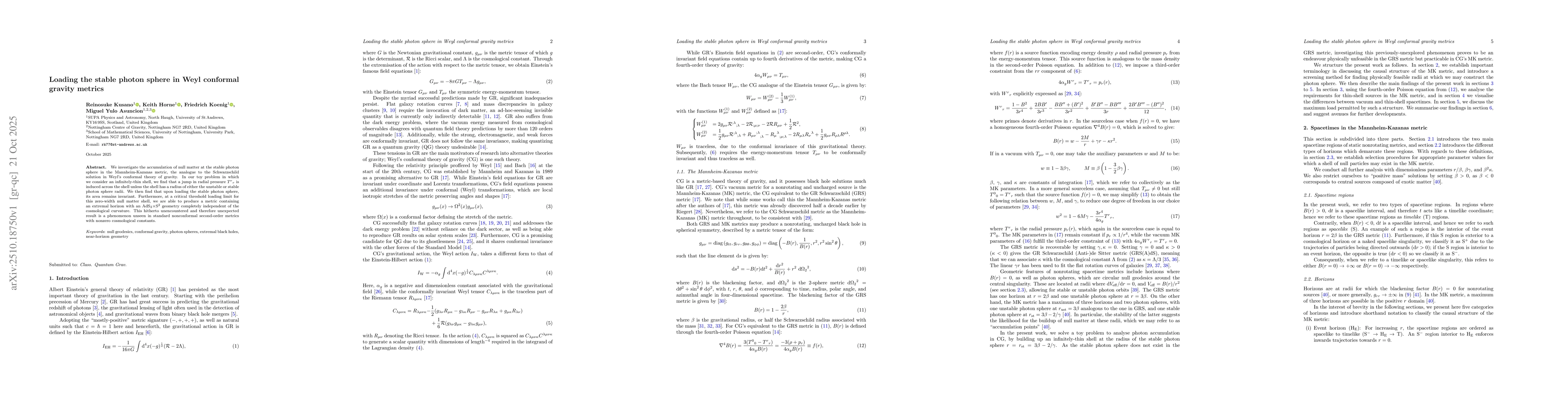 Thumbnail for Loading the stable photon sphere in Weyl conformal gravity metrics