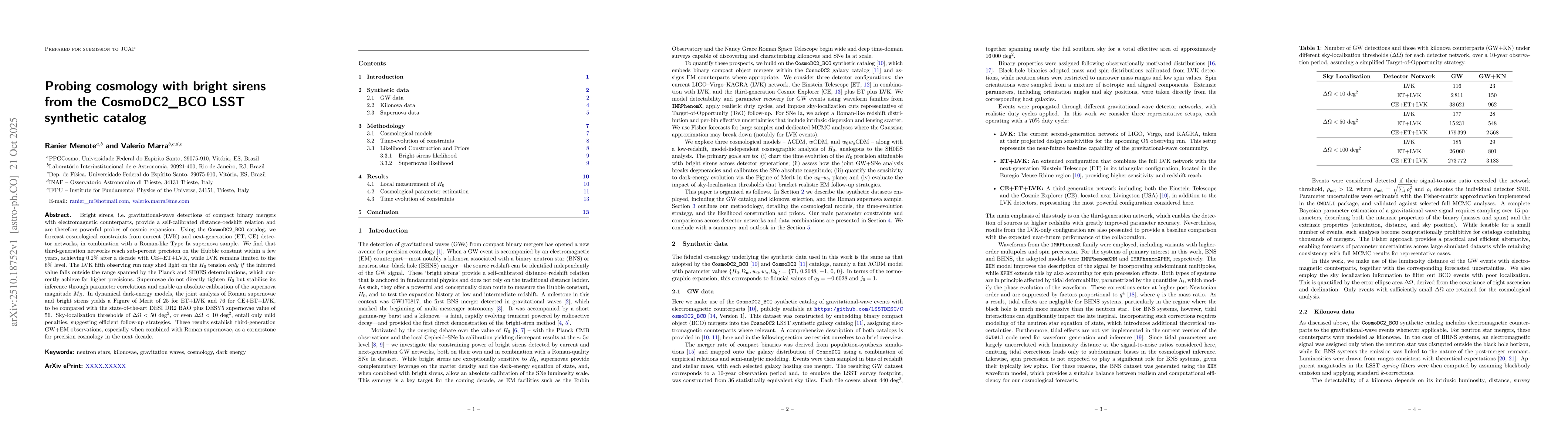 Thumbnail for Probing cosmology with bright sirens from the CosmoDC2_BCO LSST
  synthetic catalog