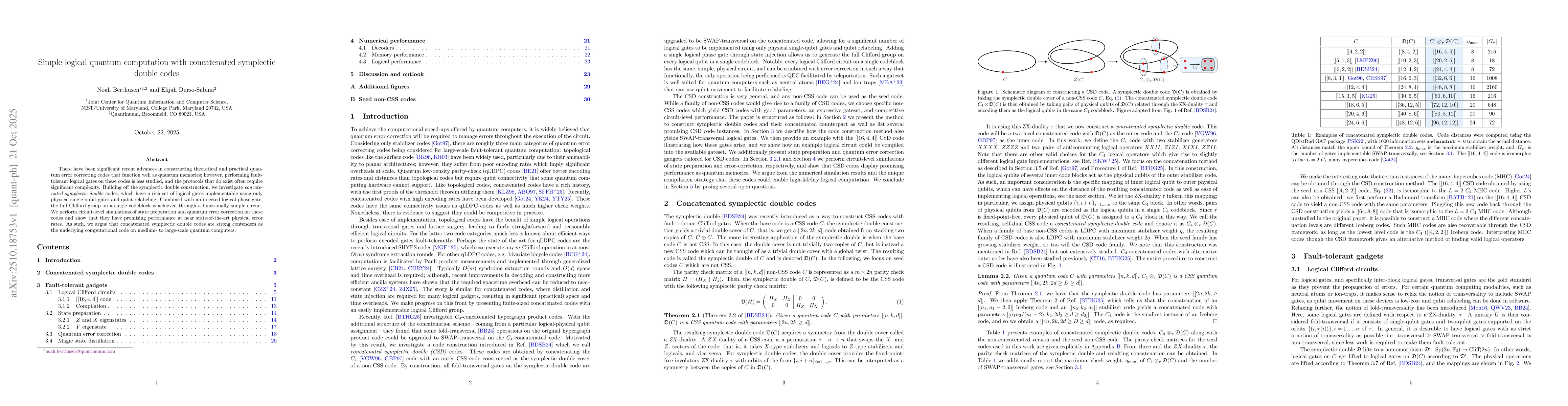 Thumbnail for Simple logical quantum computation with concatenated symplectic double
  codes