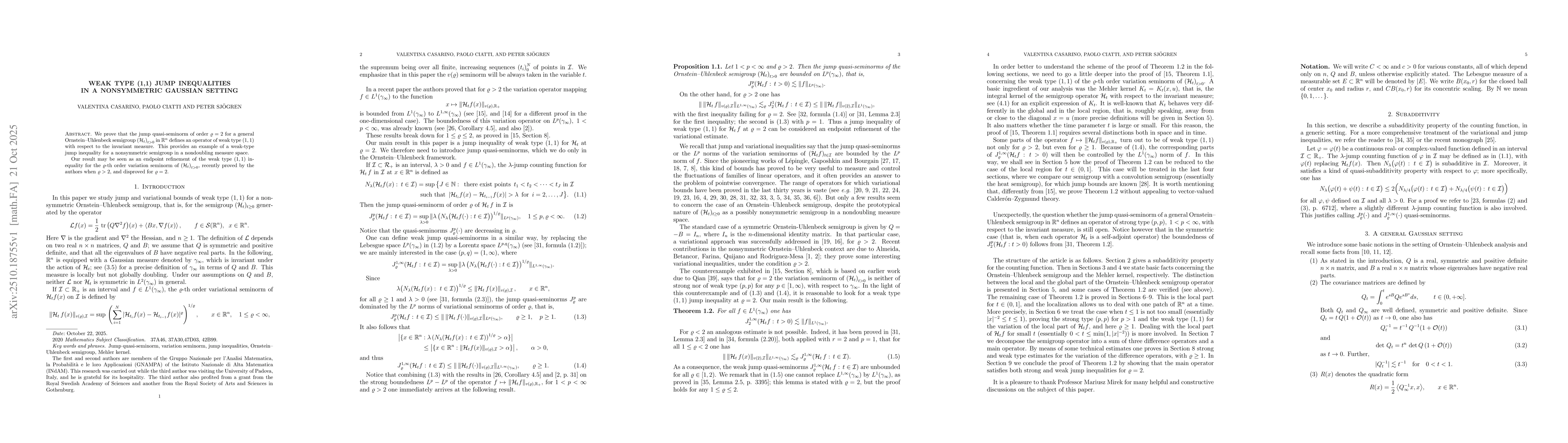 Thumbnail for Weak type (1,1) jump inequalities in a nonsymmetric Gaussian setting