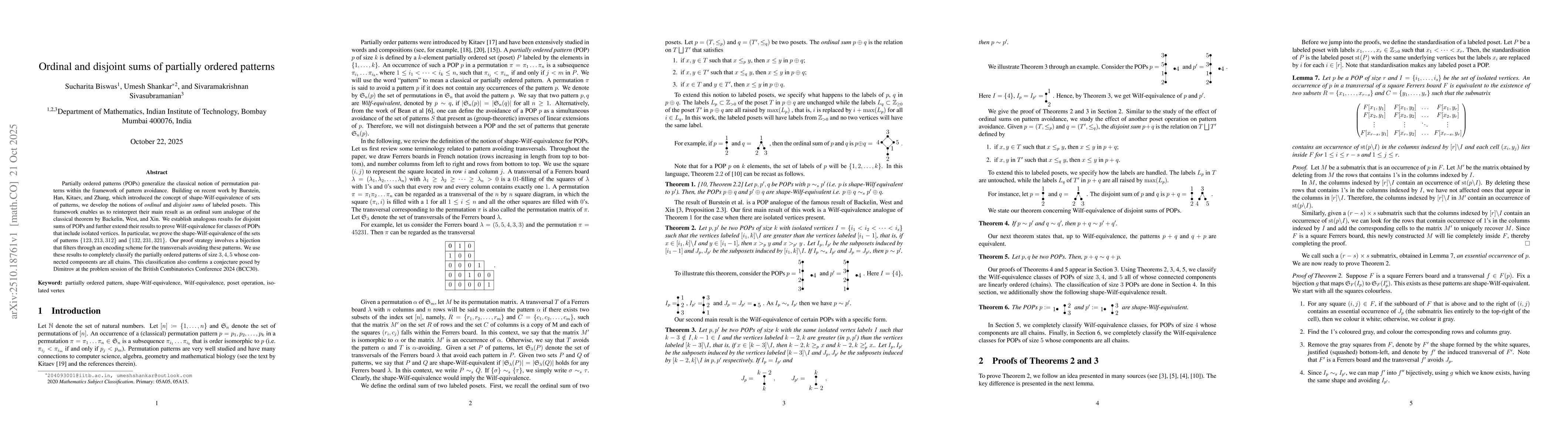 Thumbnail for Ordinal and disjoint sums of partially ordered patterns