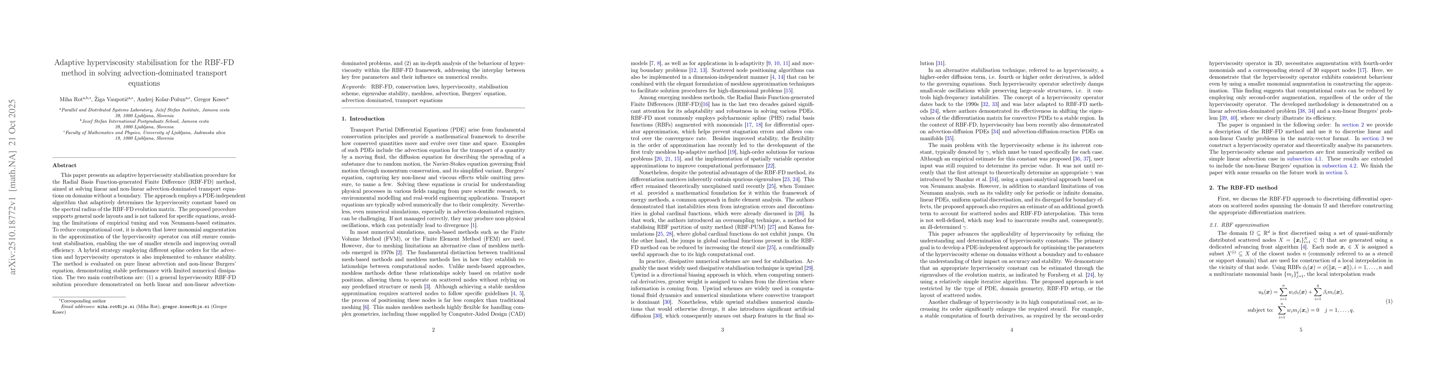 Thumbnail for Adaptive hyperviscosity stabilisation for the RBF-FD method in solving
  advection-dominated transport equations