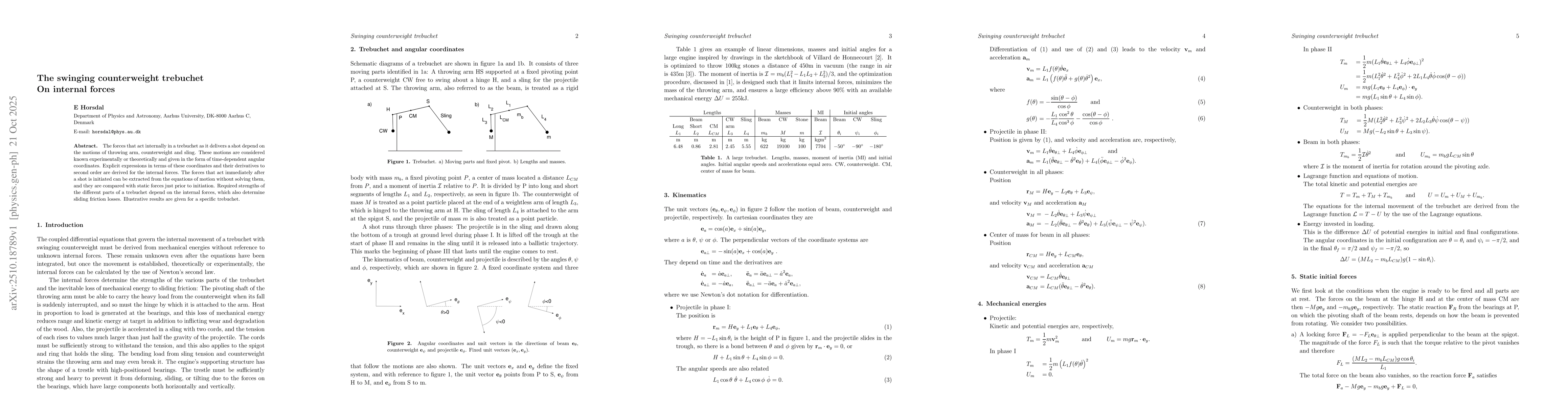 Thumbnail for The swinging counterweight trebuchet. On internal forces