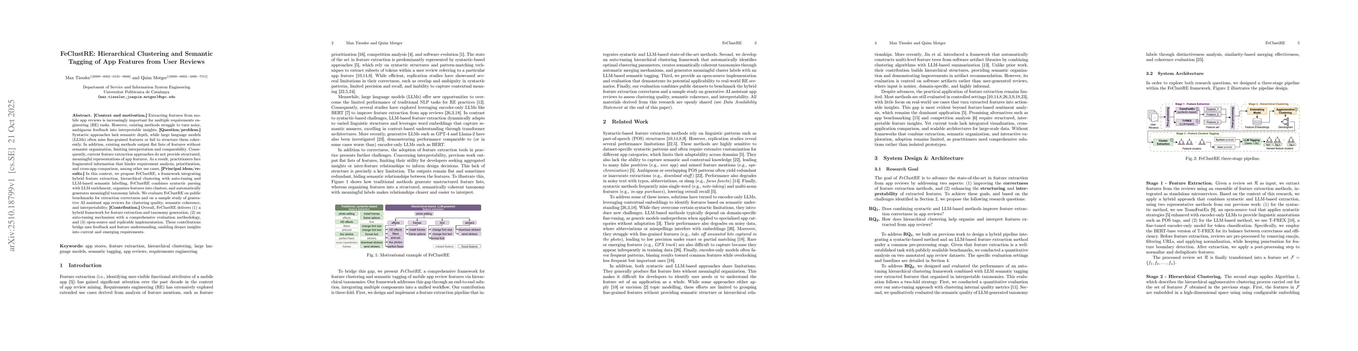 Thumbnail for FeClustRE: Hierarchical Clustering and Semantic Tagging of App Features
  from User Reviews