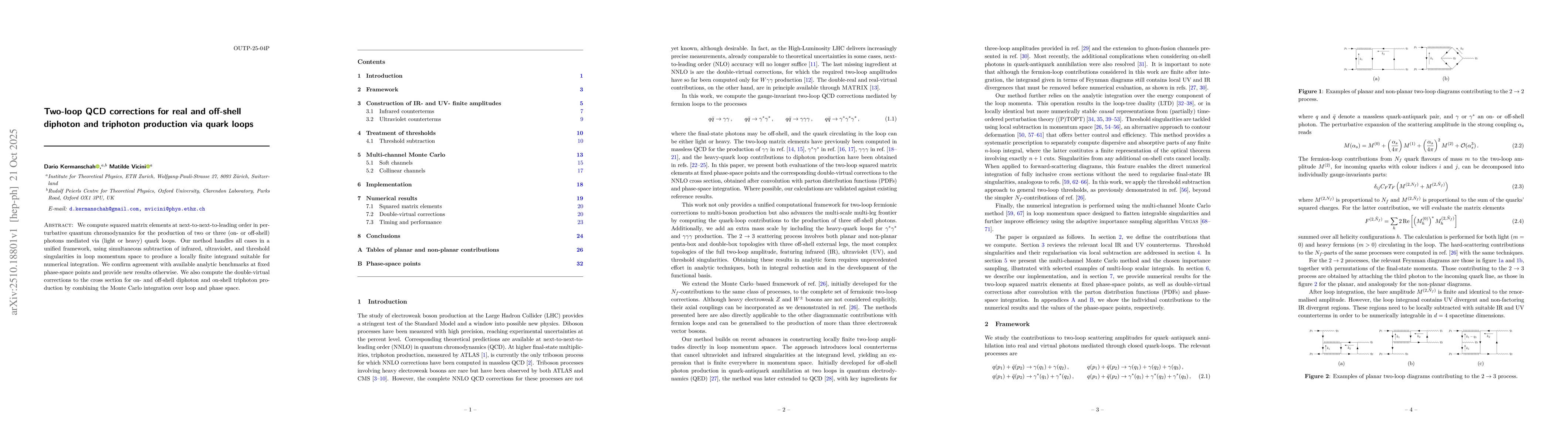 Thumbnail for Two-loop QCD corrections for real and off-shell diphoton and triphoton
  production via quark loops
