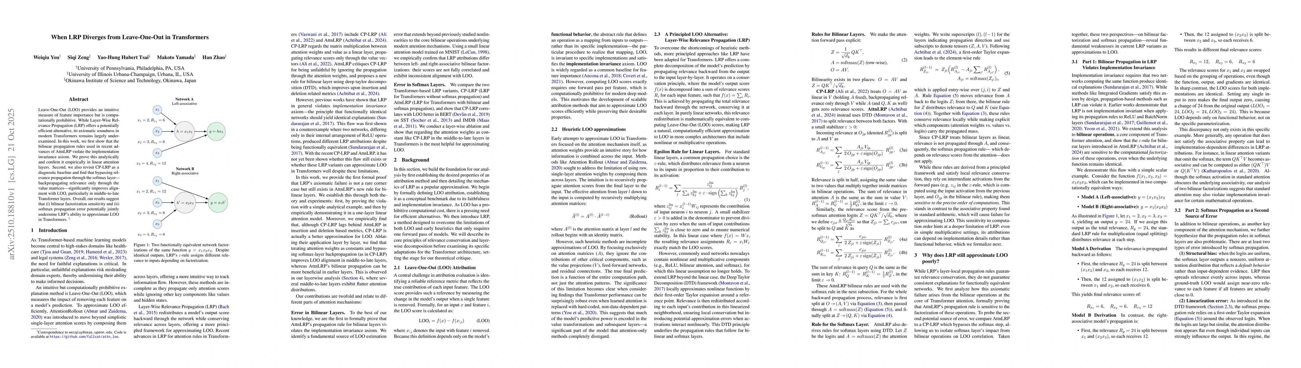 Thumbnail for When LRP Diverges from Leave-One-Out in Transformers