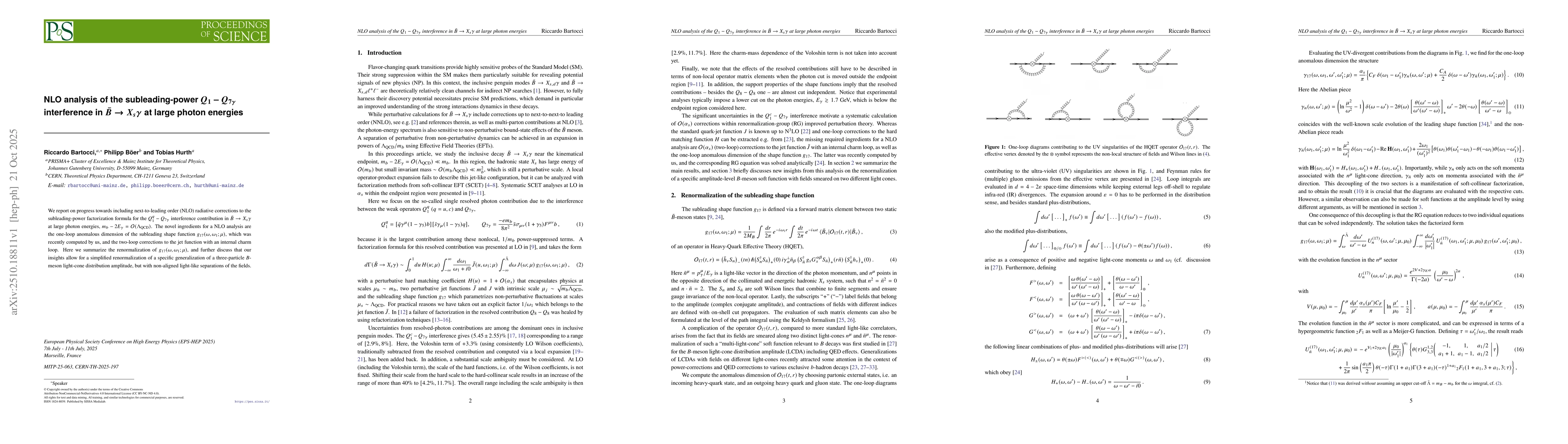 Thumbnail for NLO analysis of the subleading-power $Q_1-Q_{7γ}$ interference in
  $\bar{B}\to X_sγ$ at large photon energies