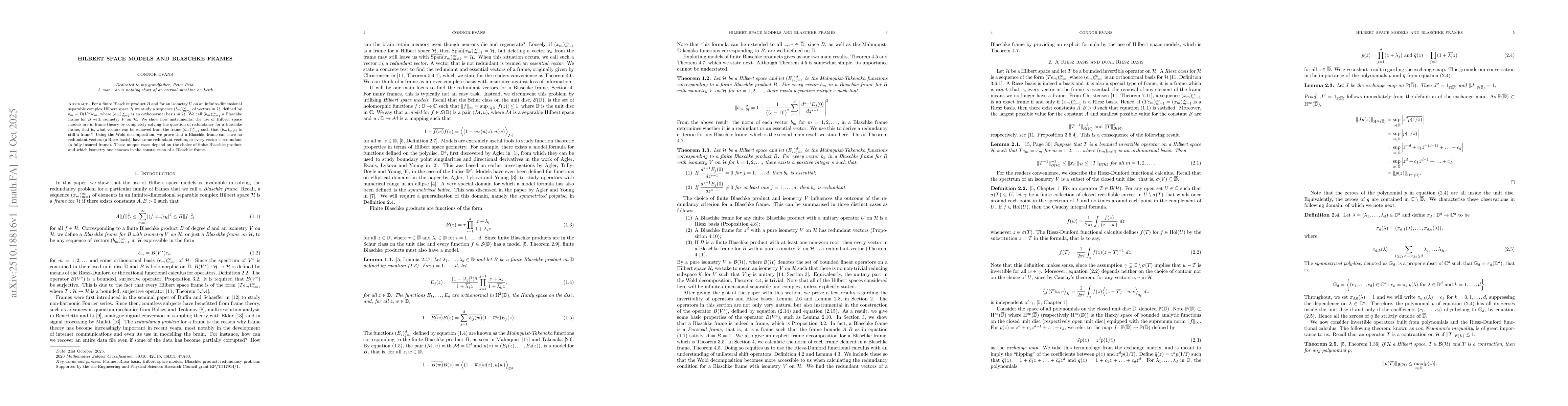 Thumbnail for Hilbert space models and Blaschke frames