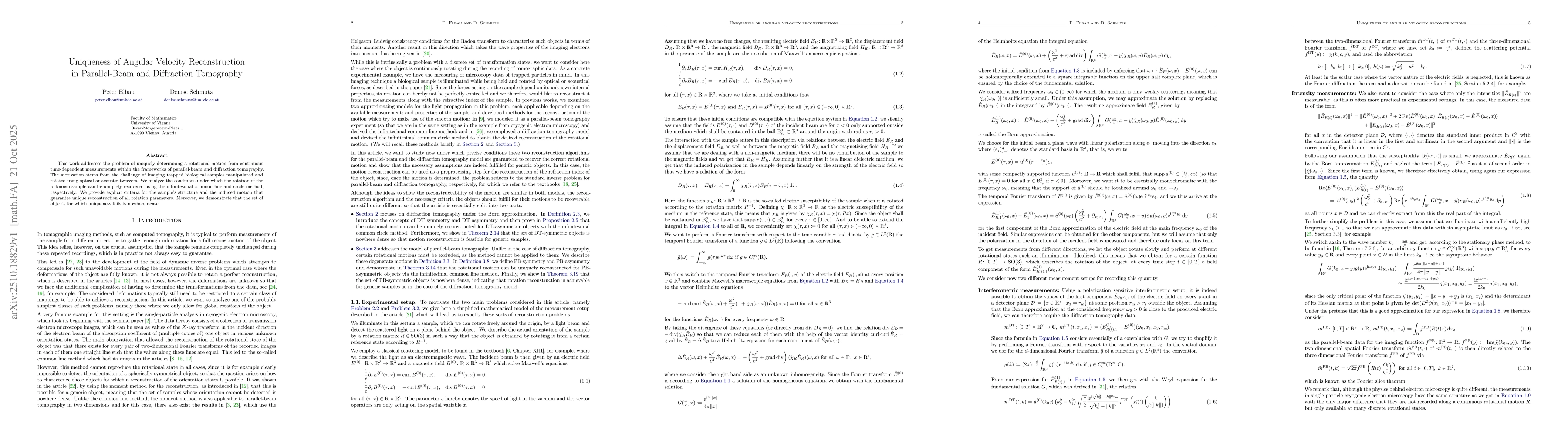 Thumbnail for Uniqueness of Angular Velocity Reconstruction in Parallel-Beam and
  Diffraction Tomography