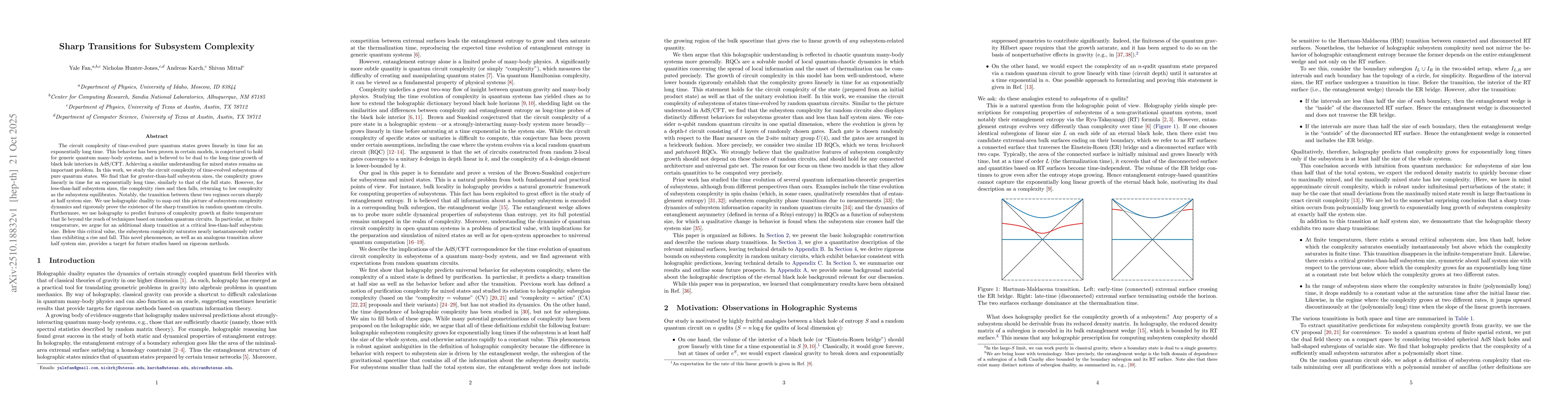 Thumbnail for Sharp Transitions for Subsystem Complexity