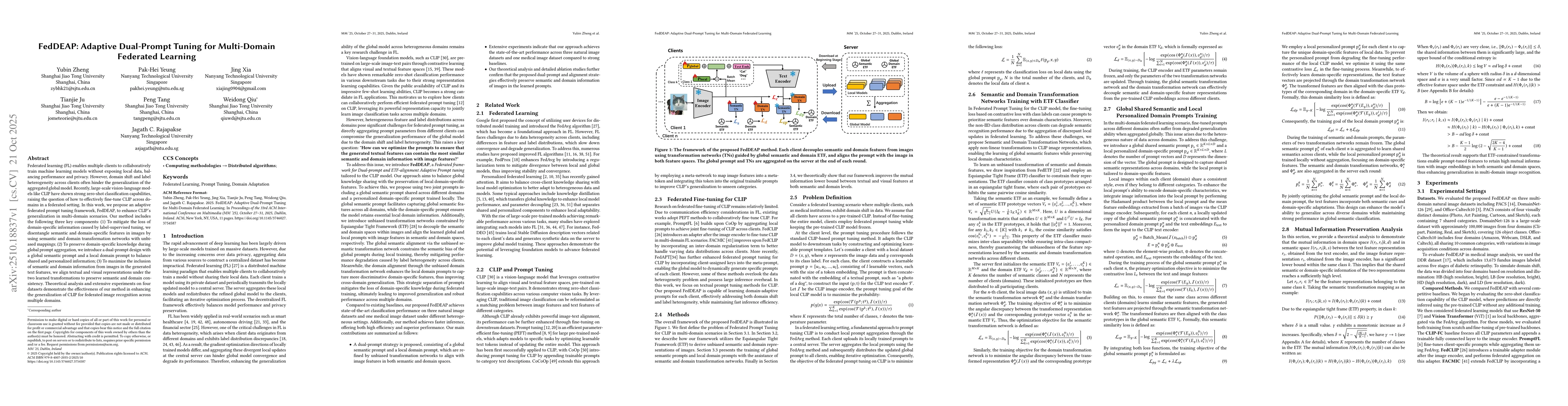 Thumbnail for FedDEAP: Adaptive Dual-Prompt Tuning for Multi-Domain Federated Learning