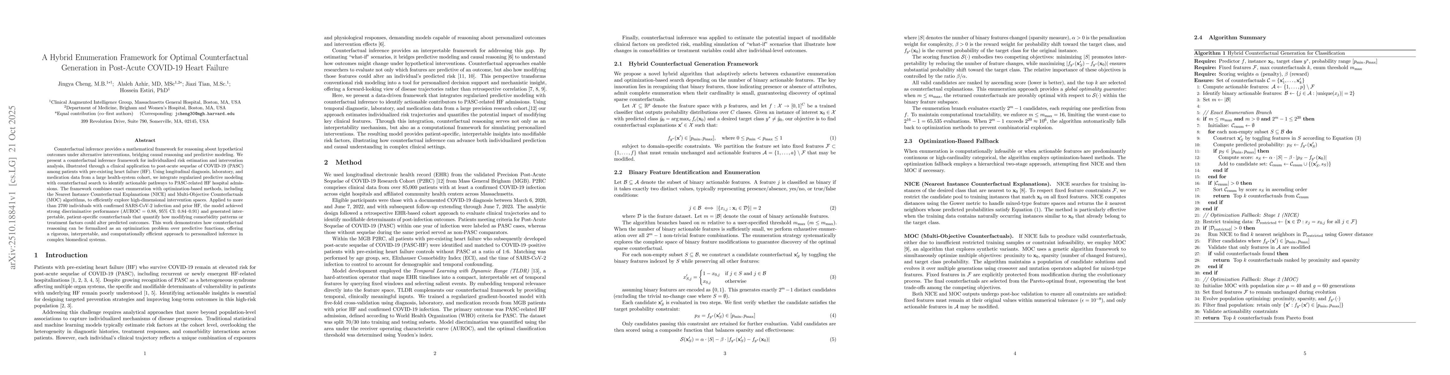 Thumbnail for A Hybrid Enumeration Framework for Optimal Counterfactual Generation in
  Post-Acute COVID-19 Heart Failure