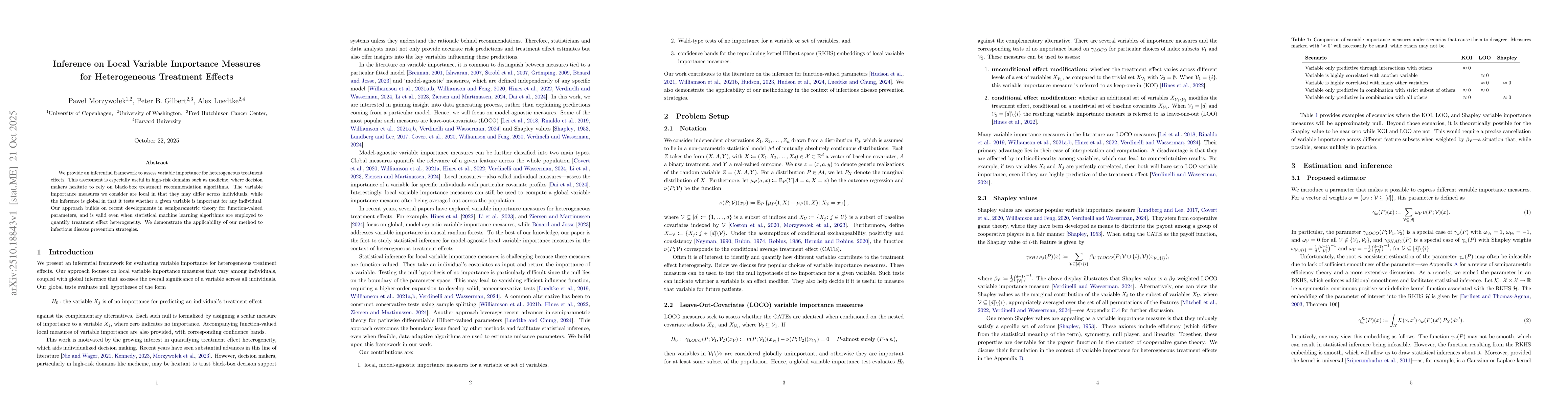 Thumbnail for Inference on Local Variable Importance Measures for Heterogeneous
  Treatment Effects