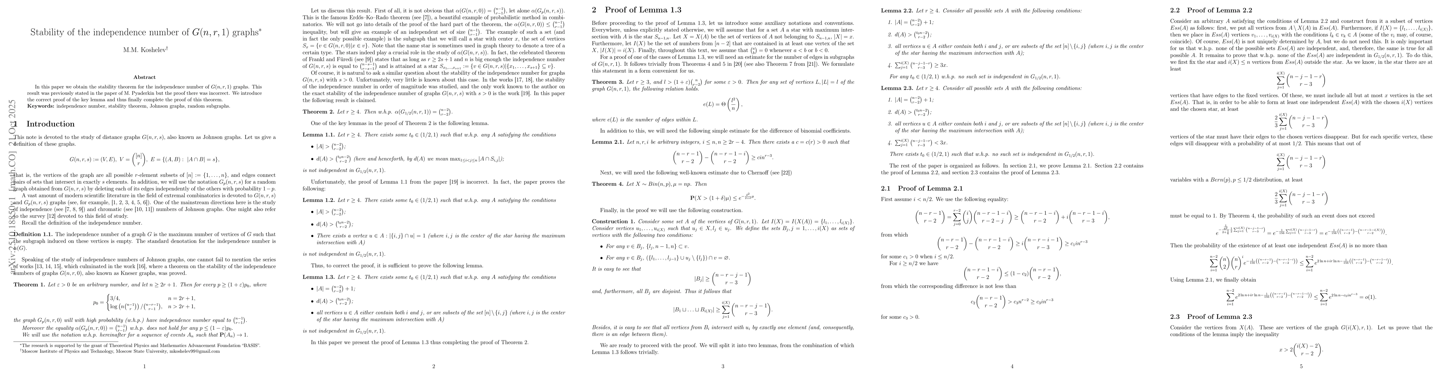 Thumbnail for Stability of the independence number of $G(n, r, 1)$ graphs
