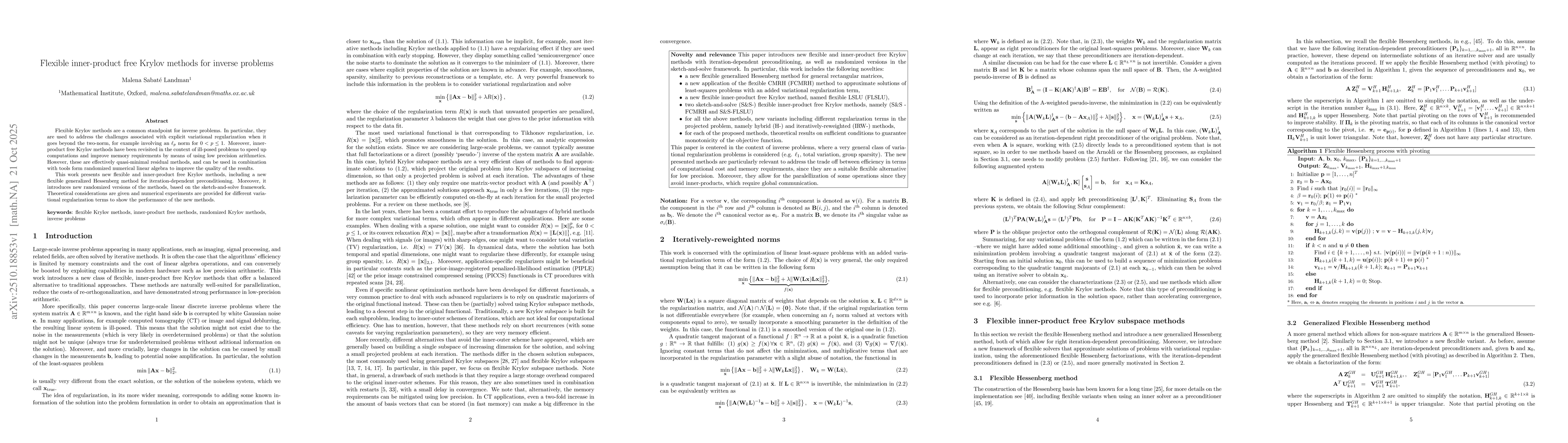 Thumbnail for Flexible inner-product free Krylov methods for inverse problems