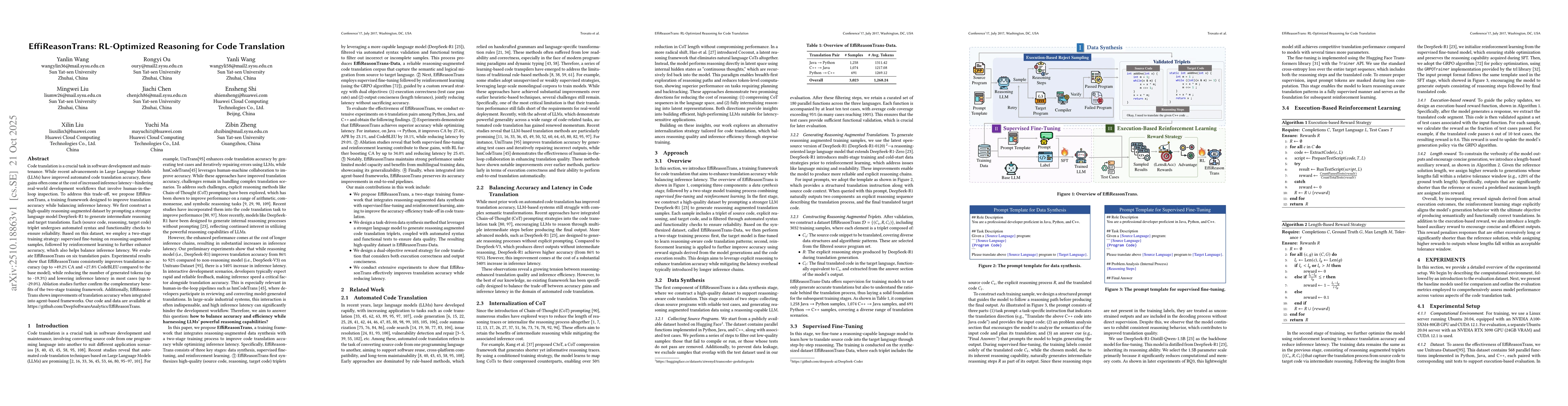 Thumbnail for EffiReasonTrans: RL-Optimized Reasoning for Code Translation