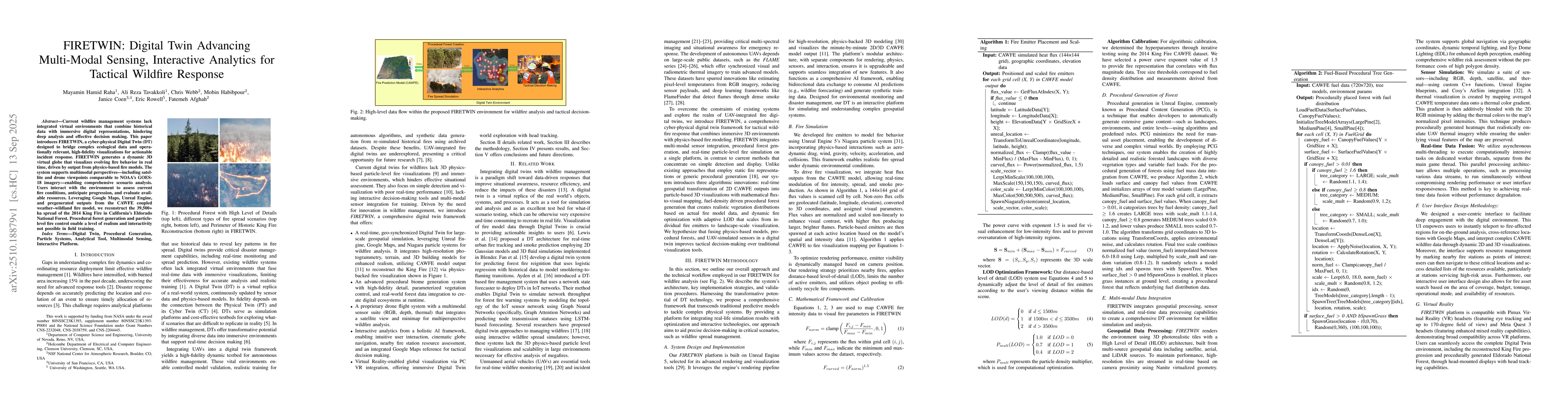 Thumbnail for FIRETWIN: Digital Twin Advancing Multi-Modal Sensing, Interactive
  Analytics for Wildfire Response