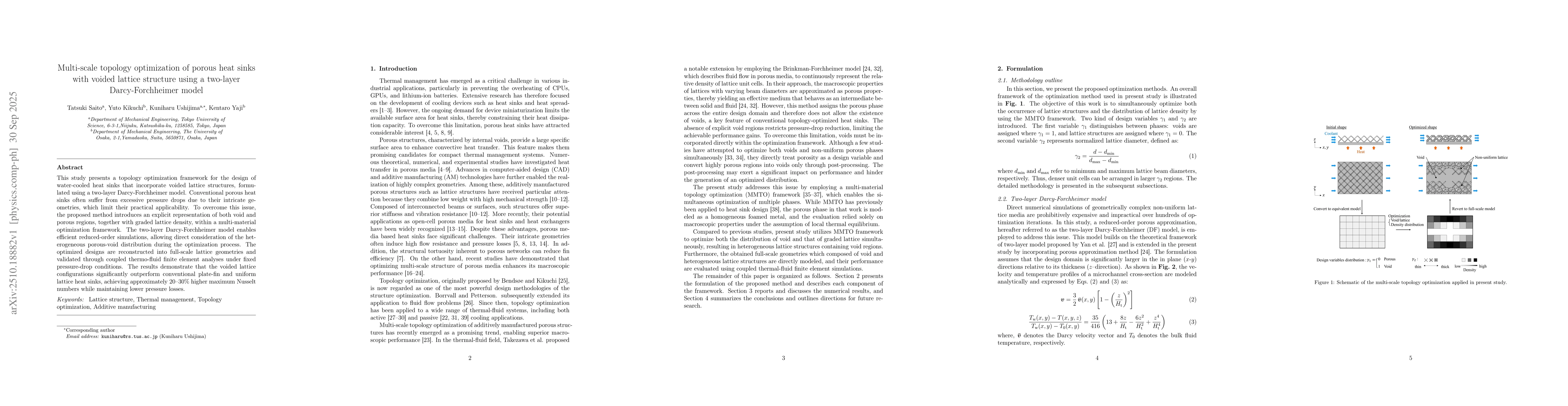 Thumbnail for Multi-scale topology optimization of porous heat sinks with voided
  lattice structure using a two-layer Darcy-Forchheimer model