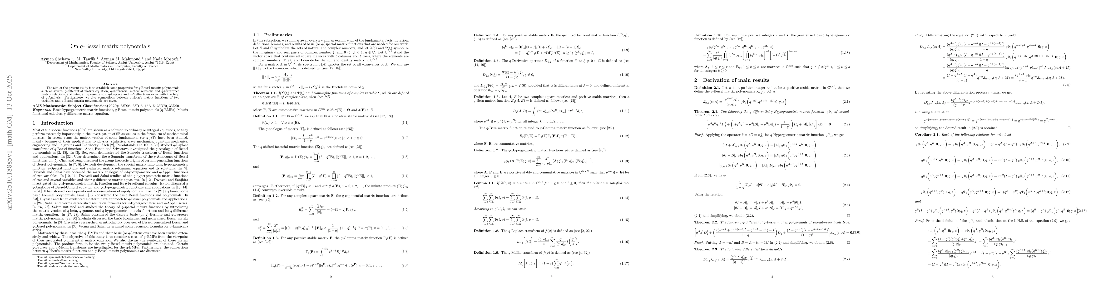 Thumbnail for On q-Bessel matrix polynomials