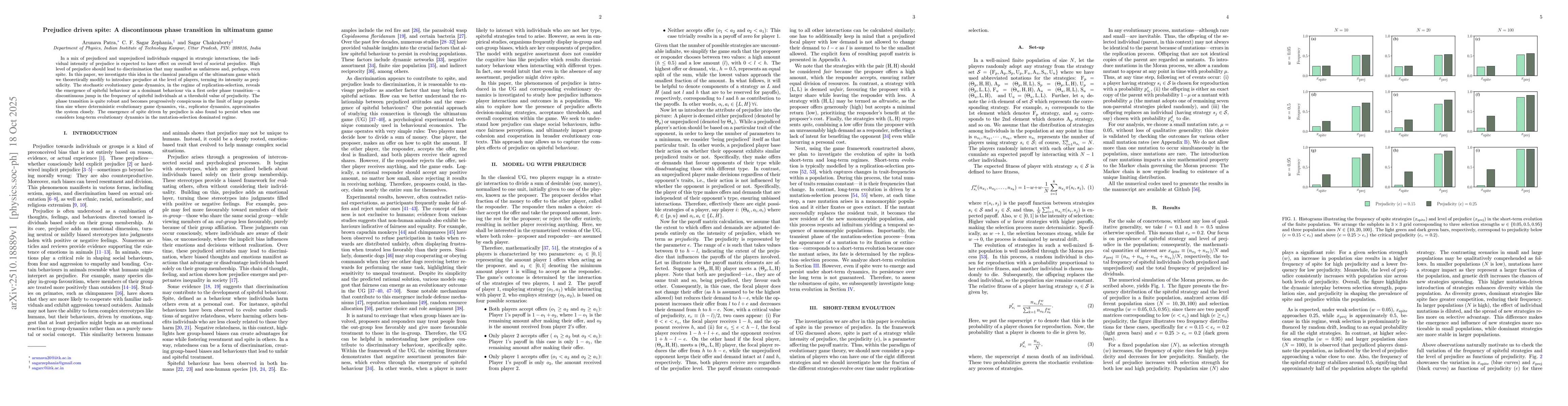 Thumbnail for Prejudice driven spite: A discontinuous phase transition in ultimatum
  game
