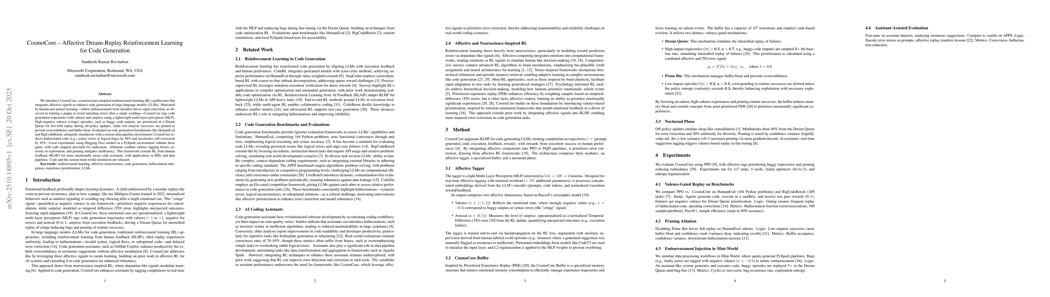 Thumbnail for CosmoCore Affective Dream-Replay Reinforcement Learning for Code
  Generation