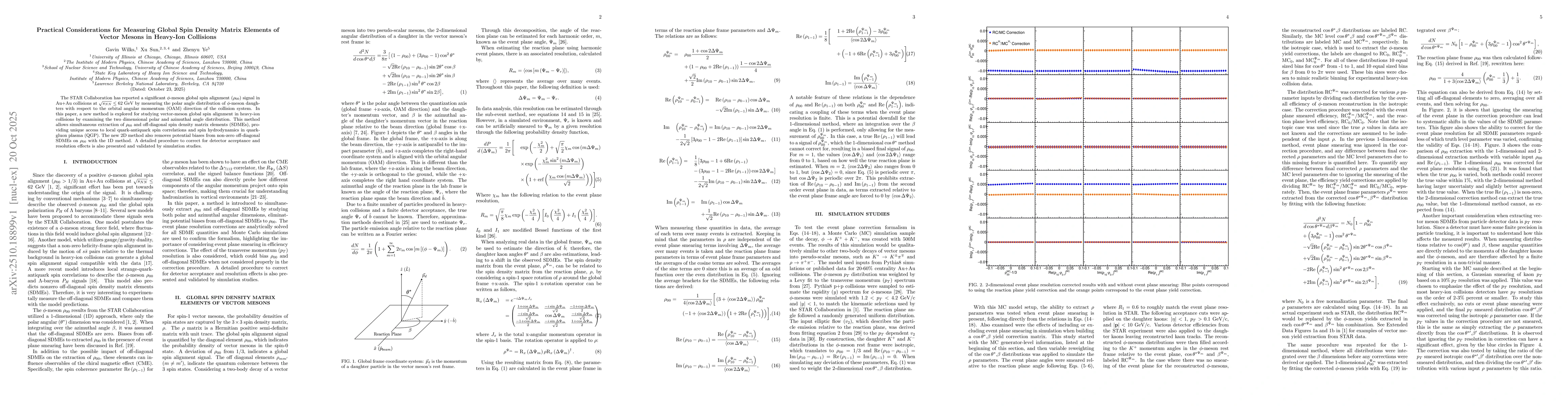Thumbnail for Practical Considerations for Measuring Global Spin Density Matrix
  Elements of Vector Mesons in Heavy-Ion Collisions