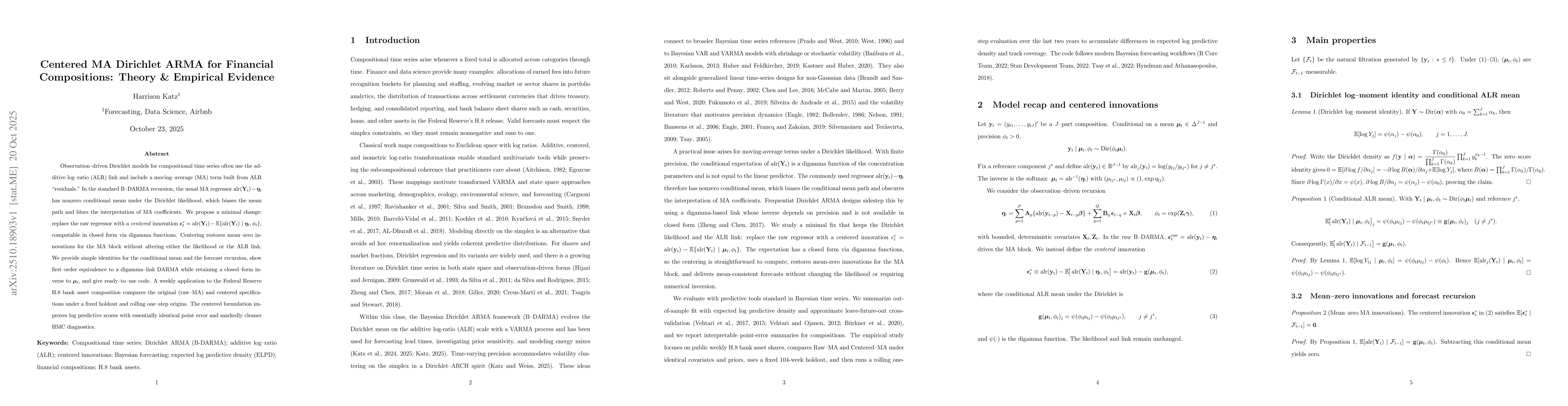 Thumbnail for Centered MA Dirichlet ARMA for Financial Compositions: Theory &
  Empirical Evidence