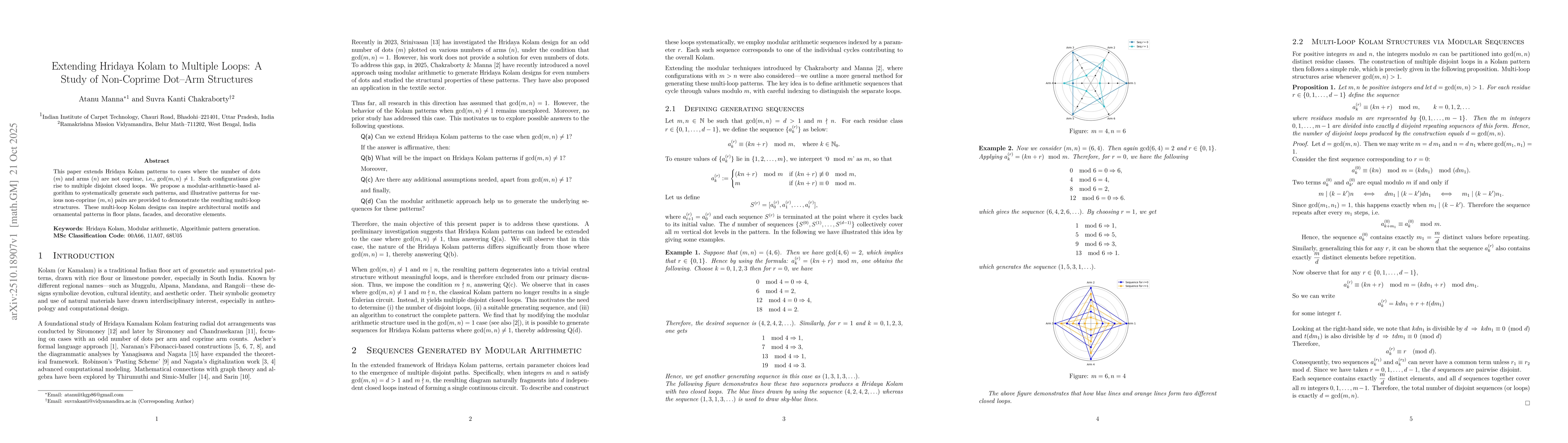 Thumbnail for Extending Hridaya Kolam to Multiple Loops: A Study of Non-Coprime
  Dot--Arm Structures