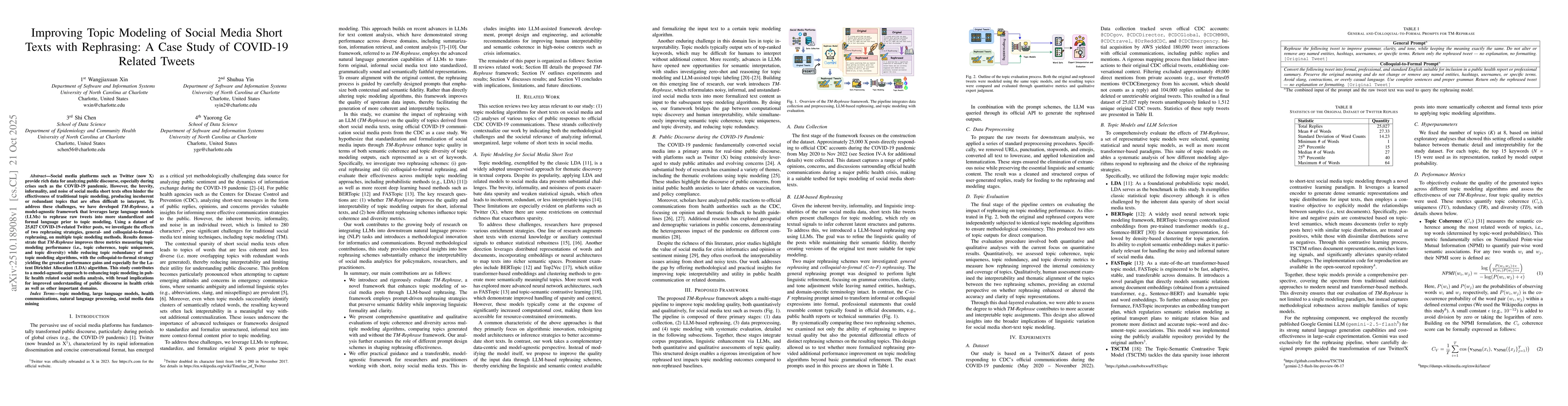 Thumbnail for Improving Topic Modeling of Social Media Short Texts with Rephrasing: A
  Case Study of COVID-19 Related Tweets
