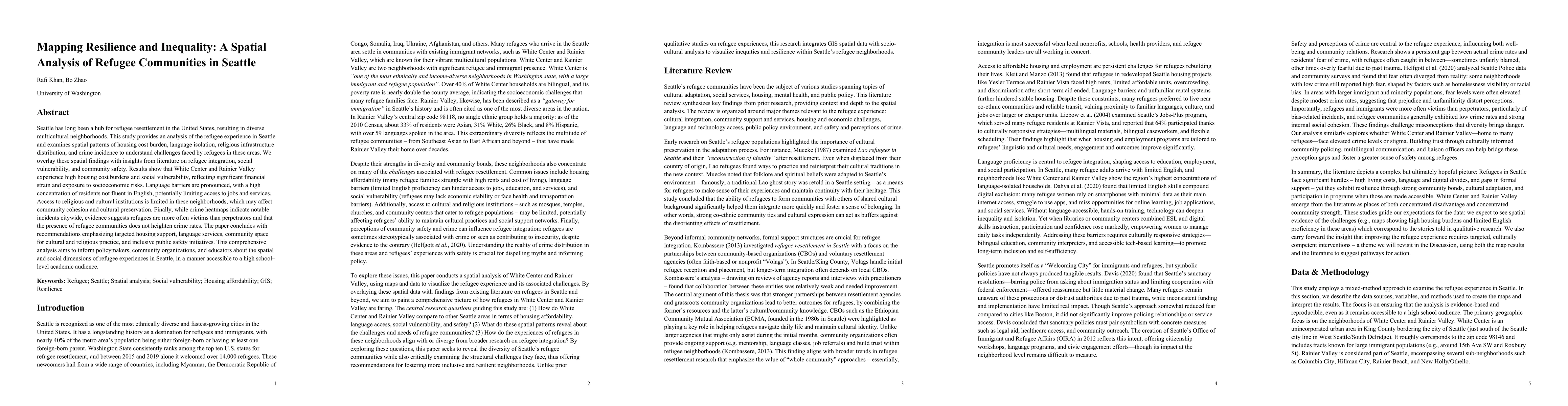 Thumbnail for Mapping Resilience and Inequality: A Spatial Analysis of Refugee
  Communities in Seattle