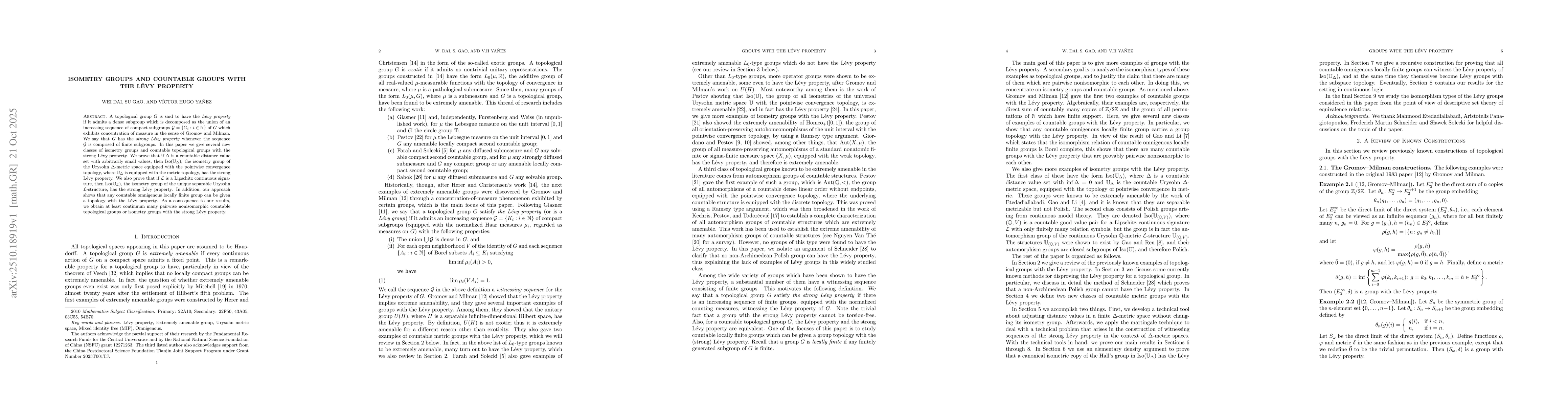 Thumbnail for Isometry groups and countable groups with the Lévy property