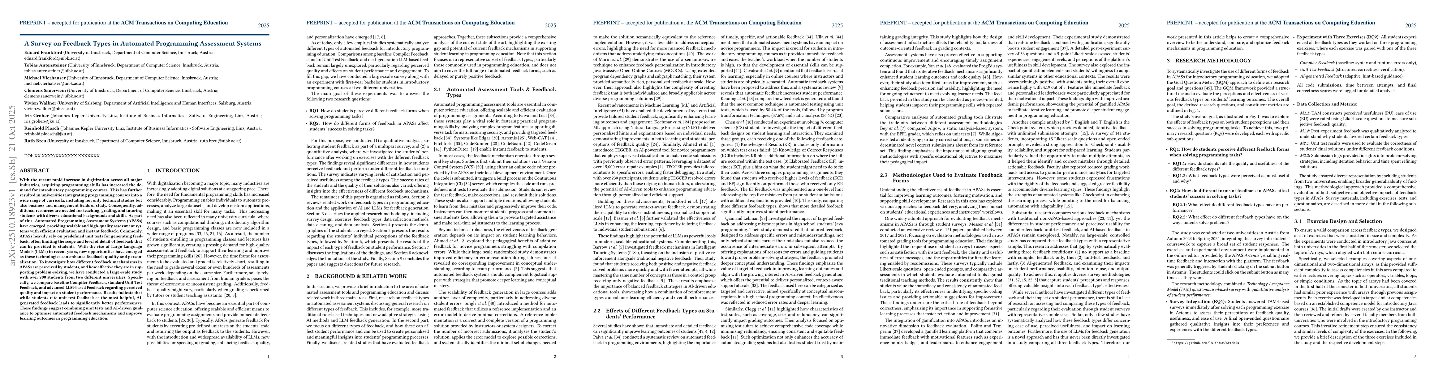 Thumbnail for A Survey on Feedback Types in Automated Programming Assessment Systems