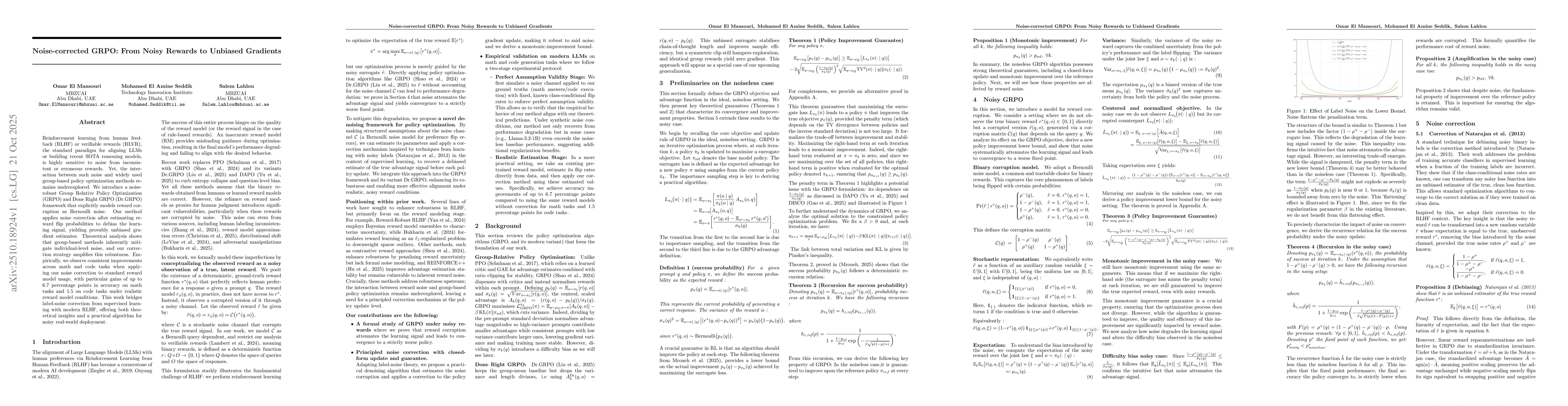 Thumbnail for Noise-corrected GRPO: From Noisy Rewards to Unbiased Gradients