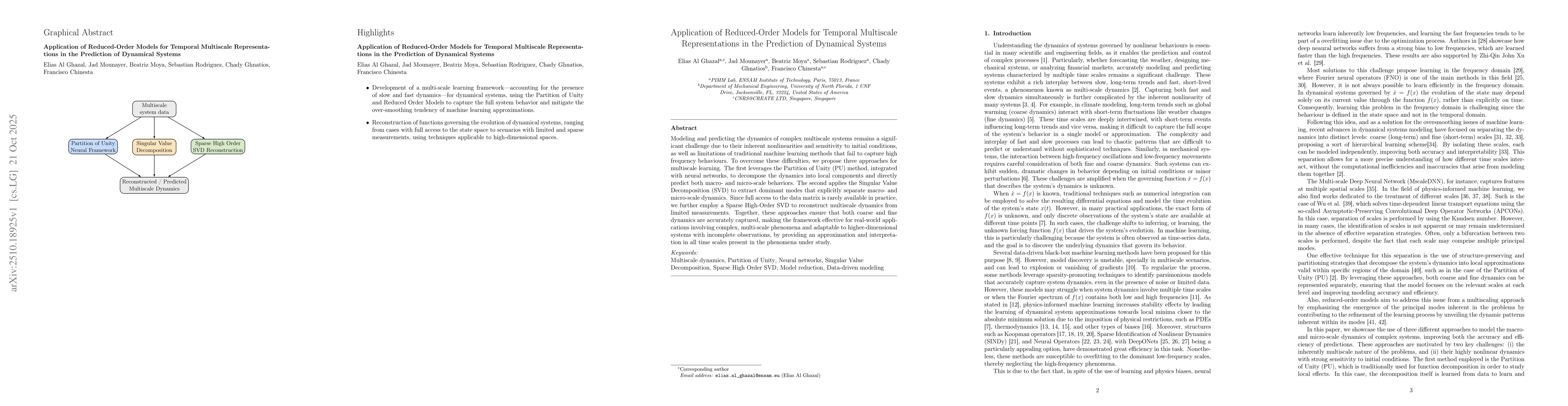 Thumbnail for Application of Reduced-Order Models for Temporal Multiscale
  Representations in the Prediction of Dynamical Systems