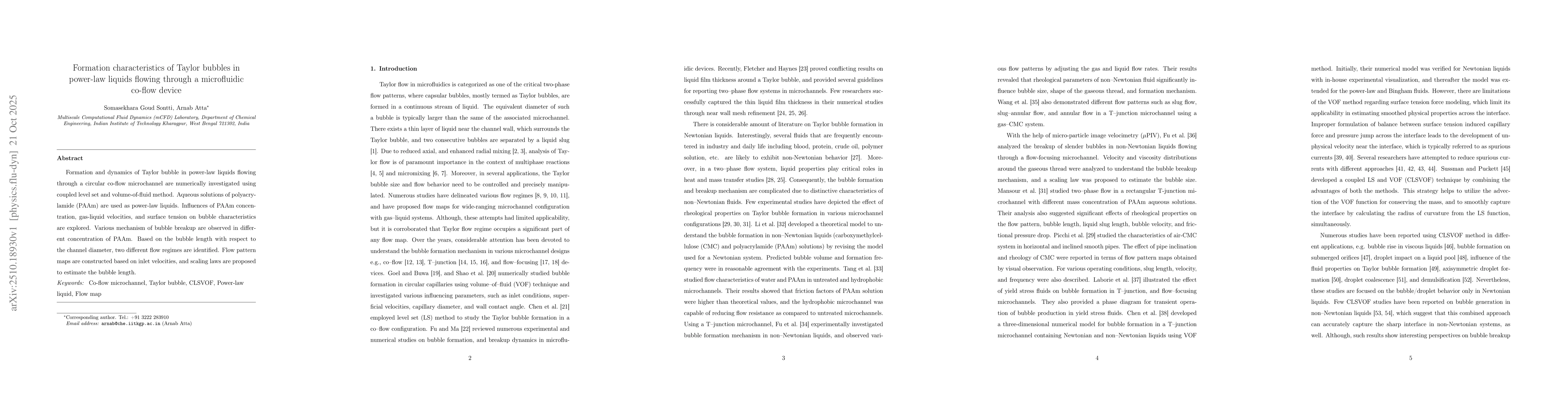 Thumbnail for Formation characteristics of Taylor bubbles in power-law liquids flowing
  through a microfluidic co-flow device