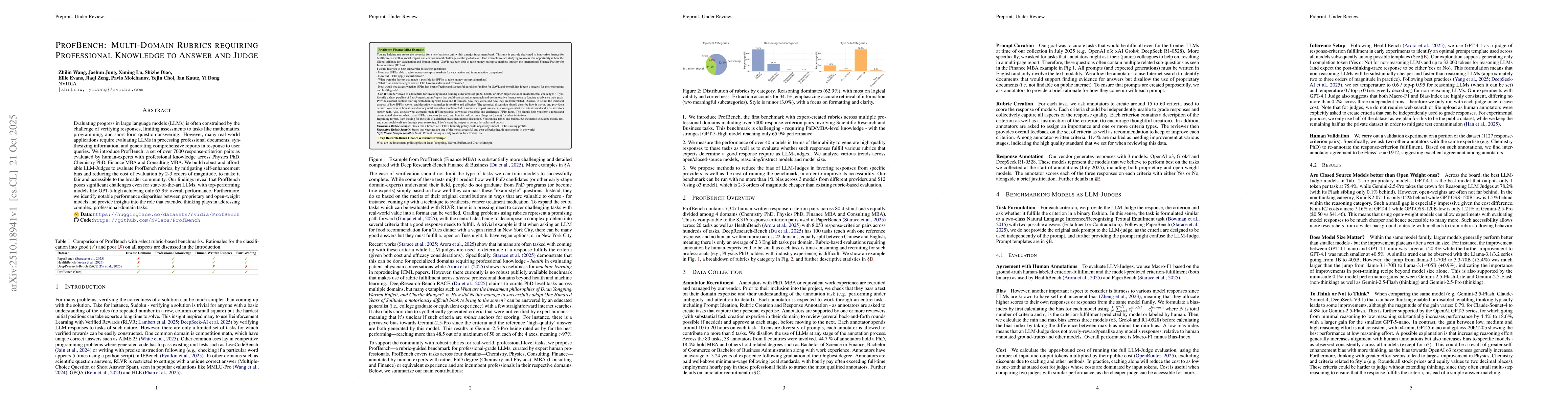 Thumbnail for ProfBench: Multi-Domain Rubrics requiring Professional Knowledge to
  Answer and Judge