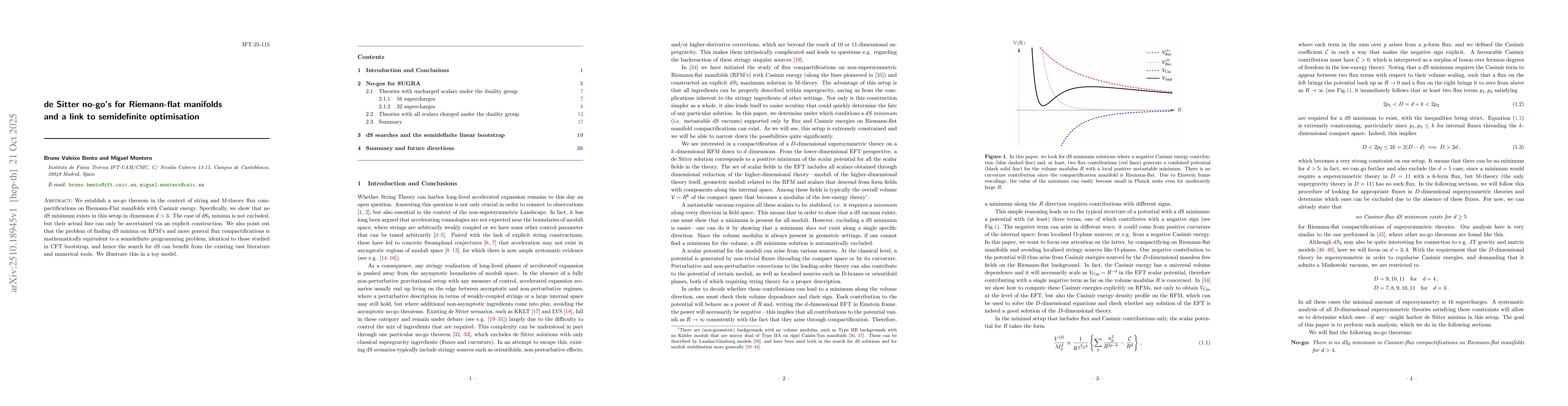 Thumbnail for de Sitter no-go's for Riemann-flat manifolds and a link to semidefinite
  optimisation