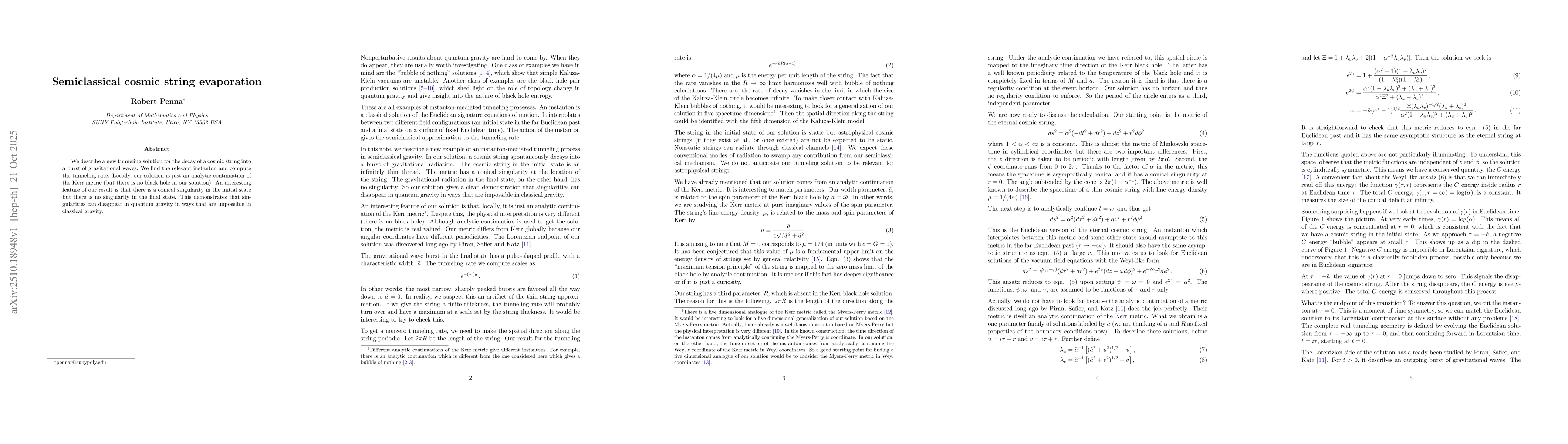 Thumbnail for Semiclassical cosmic string evaporation