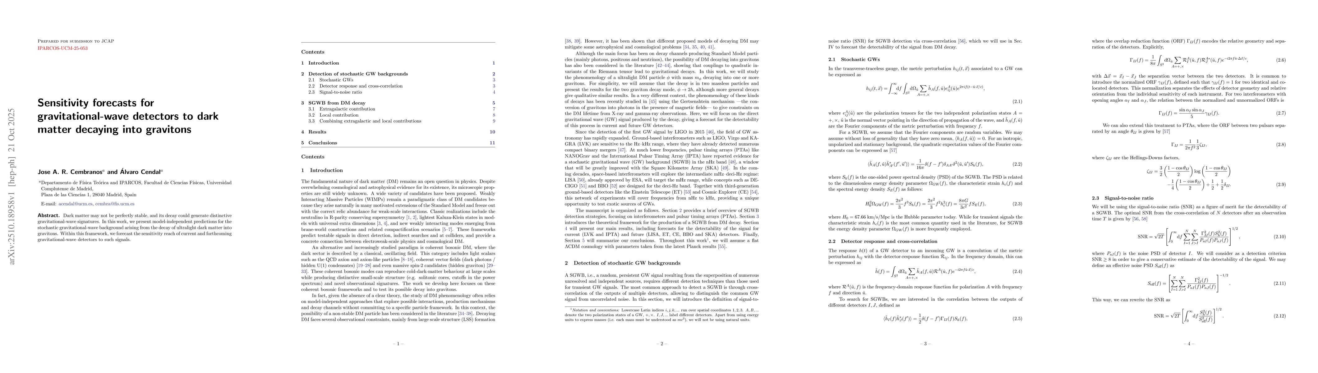 Thumbnail for Sensitivity forecasts for gravitational-wave detectors to dark matter
  decaying into gravitons