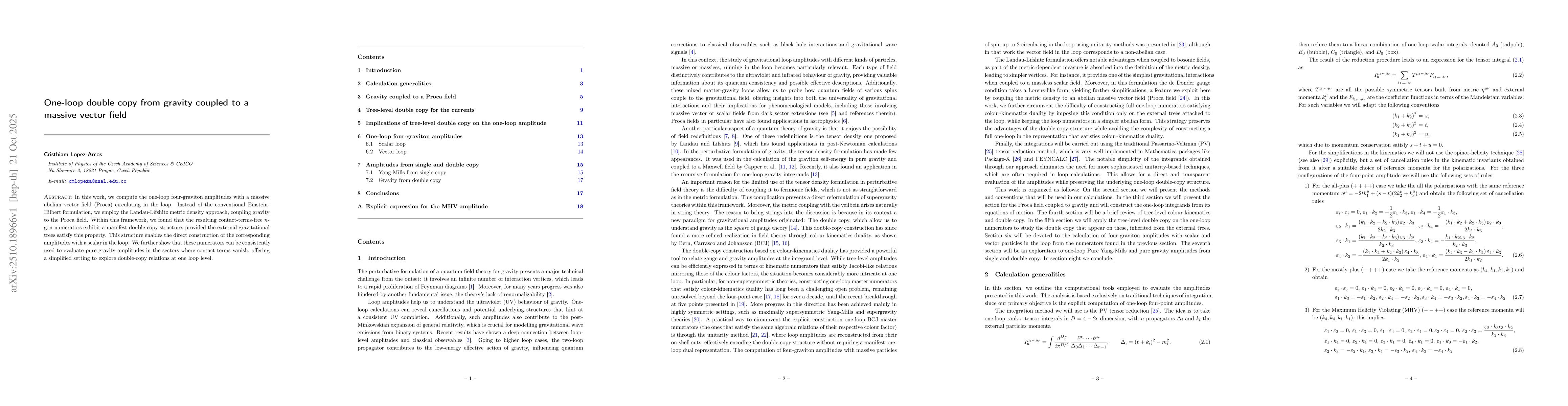 Thumbnail for One-loop double copy from gravity coupled to a massive vector field