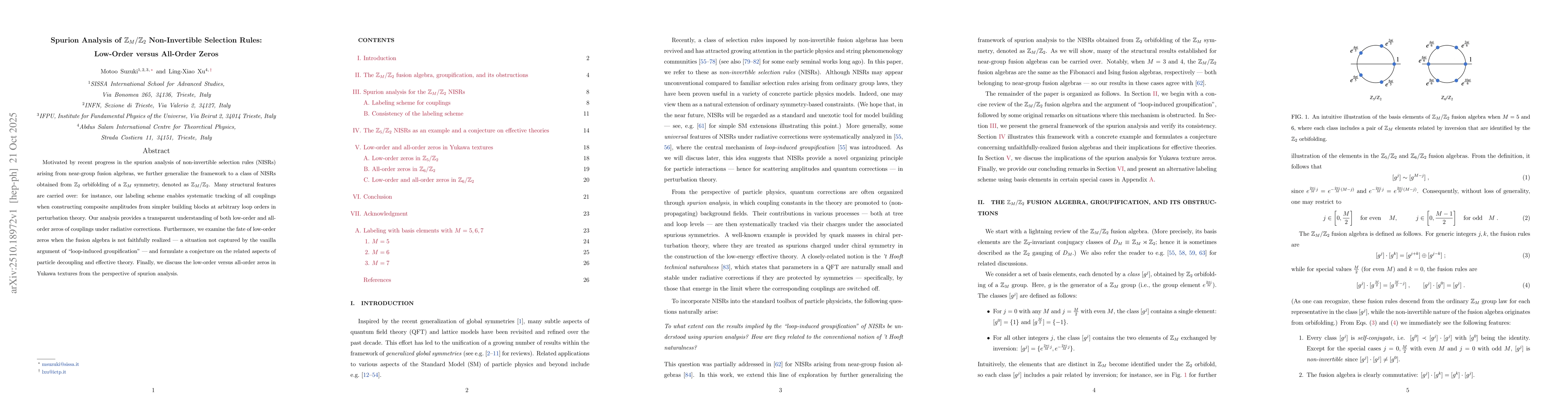 Thumbnail for Spurion Analysis of $\mathbb{Z}_M/\mathbb{Z}_2$ Non-Invertible Selection
  Rules: Low-Order versus All-Order Zeros