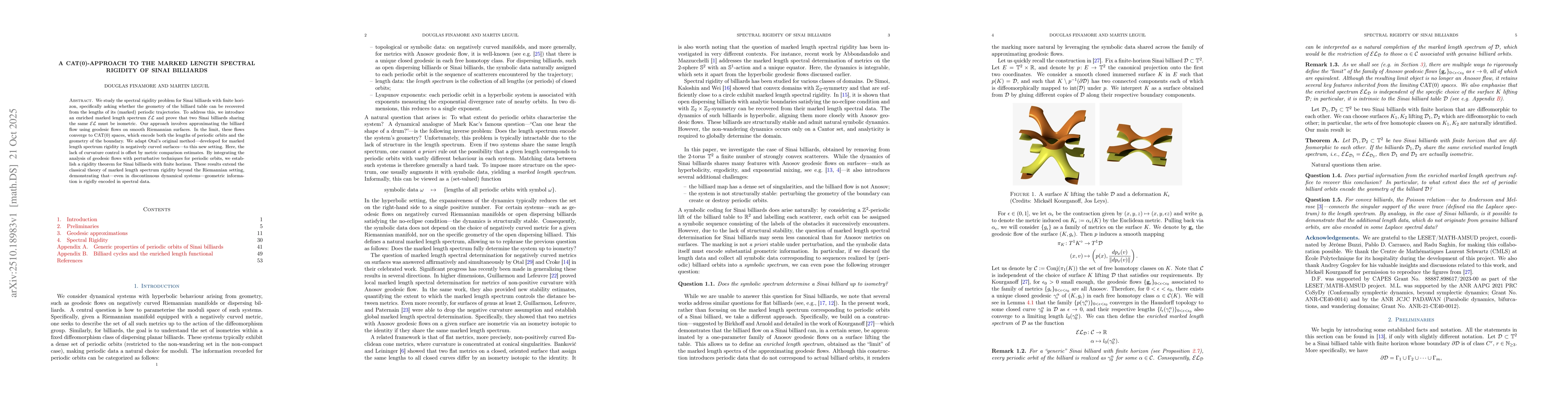 Thumbnail for A CAT(0)-approach to the marked length spectral rigidity of Sinai
  billiards